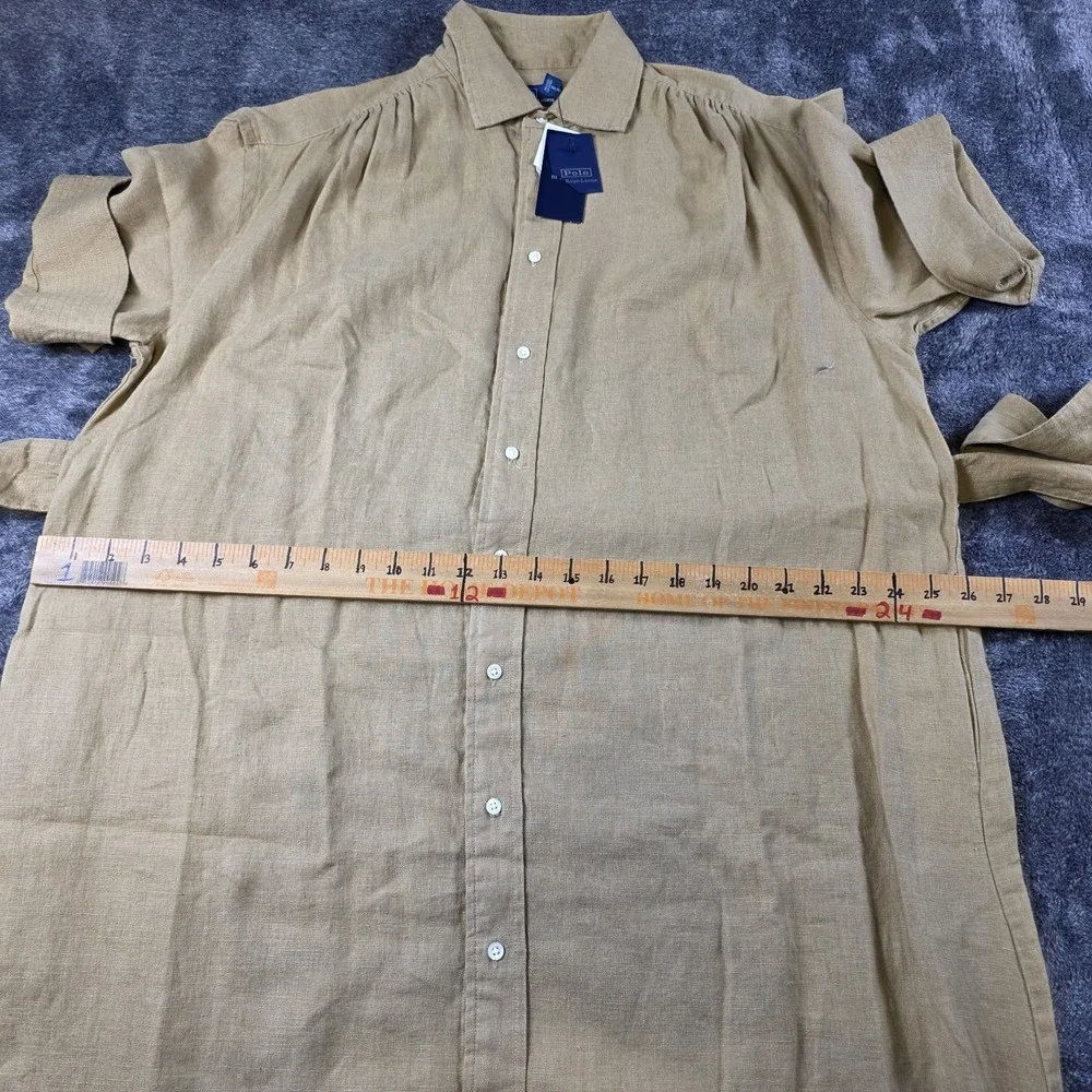Polo Ralph Lauren Belted Linen Shirt Dress Size 12 Safari Tan Neutral Minimalist - Picture 10 of 11